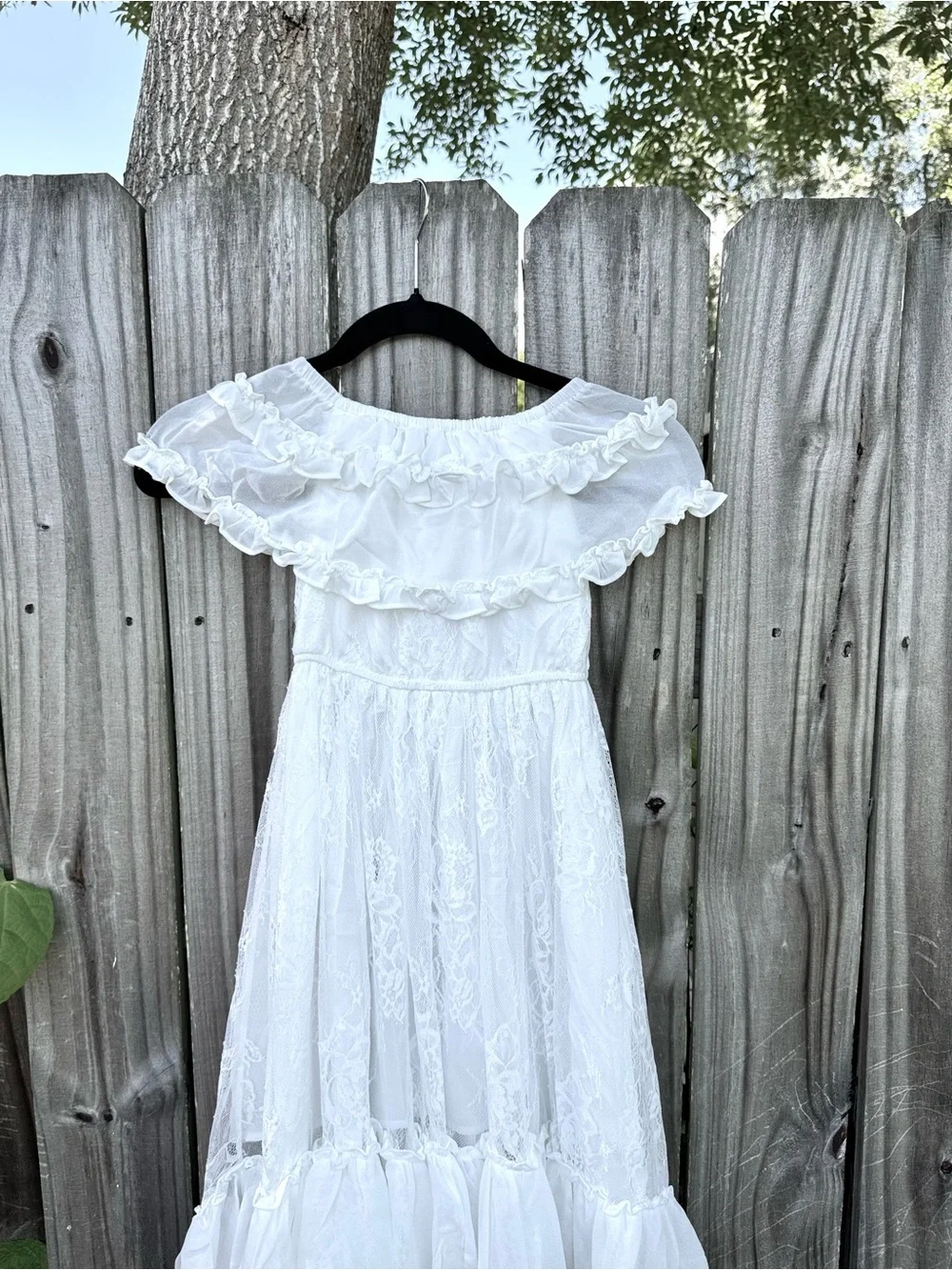 Cottagecore bohemian White Off Shoulder Lace High Low Maxi Dress, Size 4/5